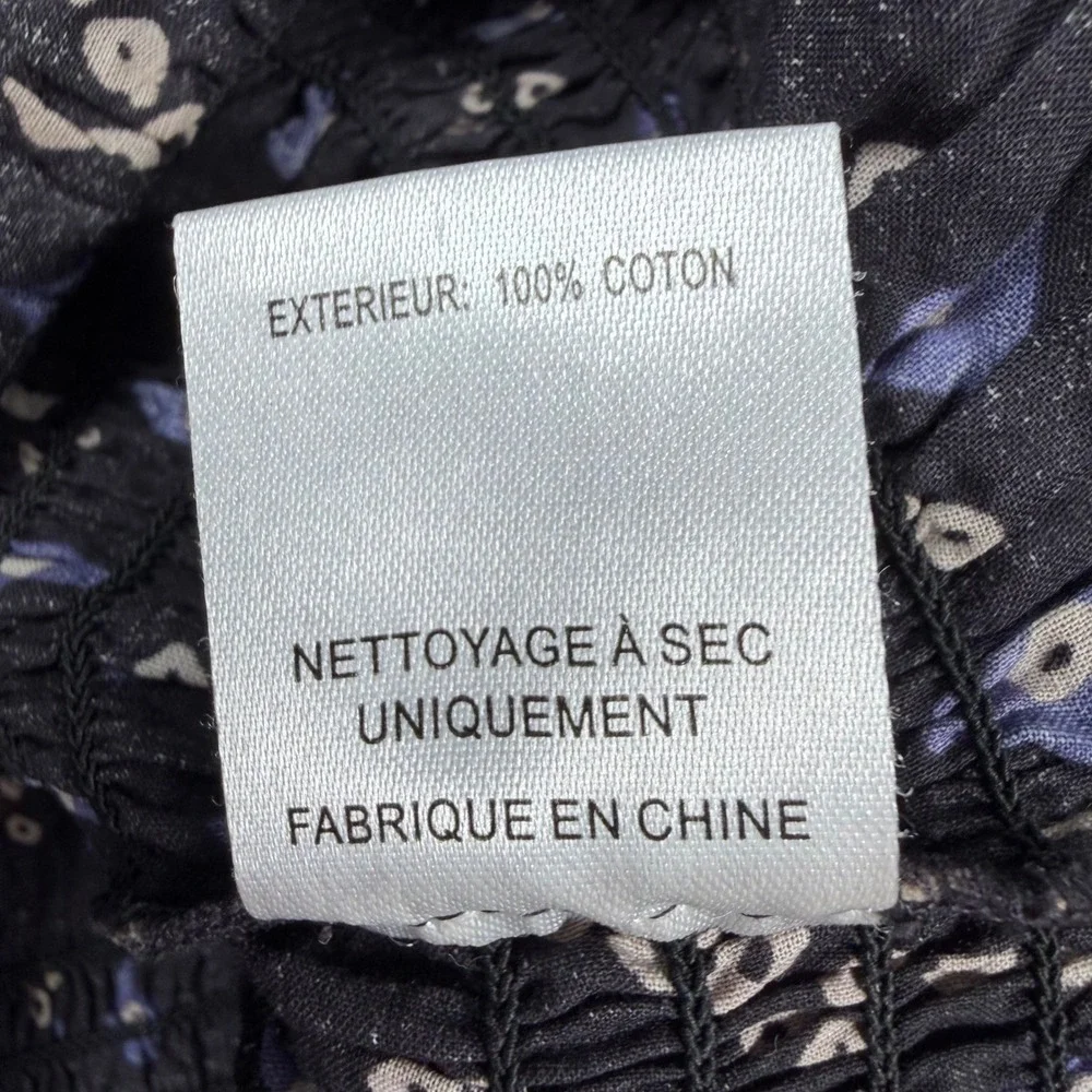 Sea New York Delphine Puff Sleeve Smocked Top Small? Black Blue Geometric Cotton - Picture 12 of 12